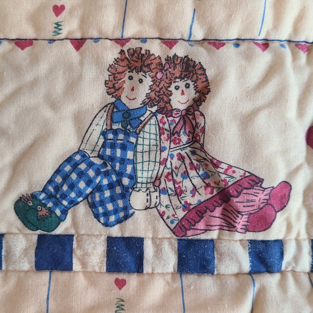 Vtg Raggedy Ann & Andy Baby Quilt Wall Hanging Throw Blanket Nursery Handmade - Picture 6 of 15